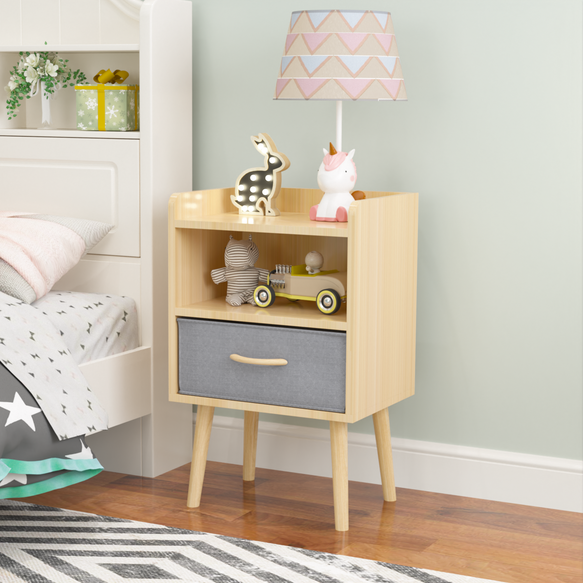 2PC Nightstand w/ Drawer, End Table - Oak-American Furniture Outlet