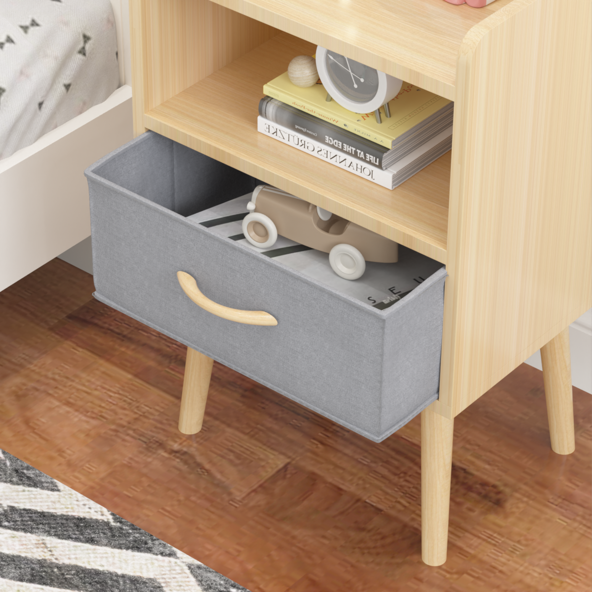 2PC Nightstand w/ Drawer, End Table - Oak-American Furniture Outlet