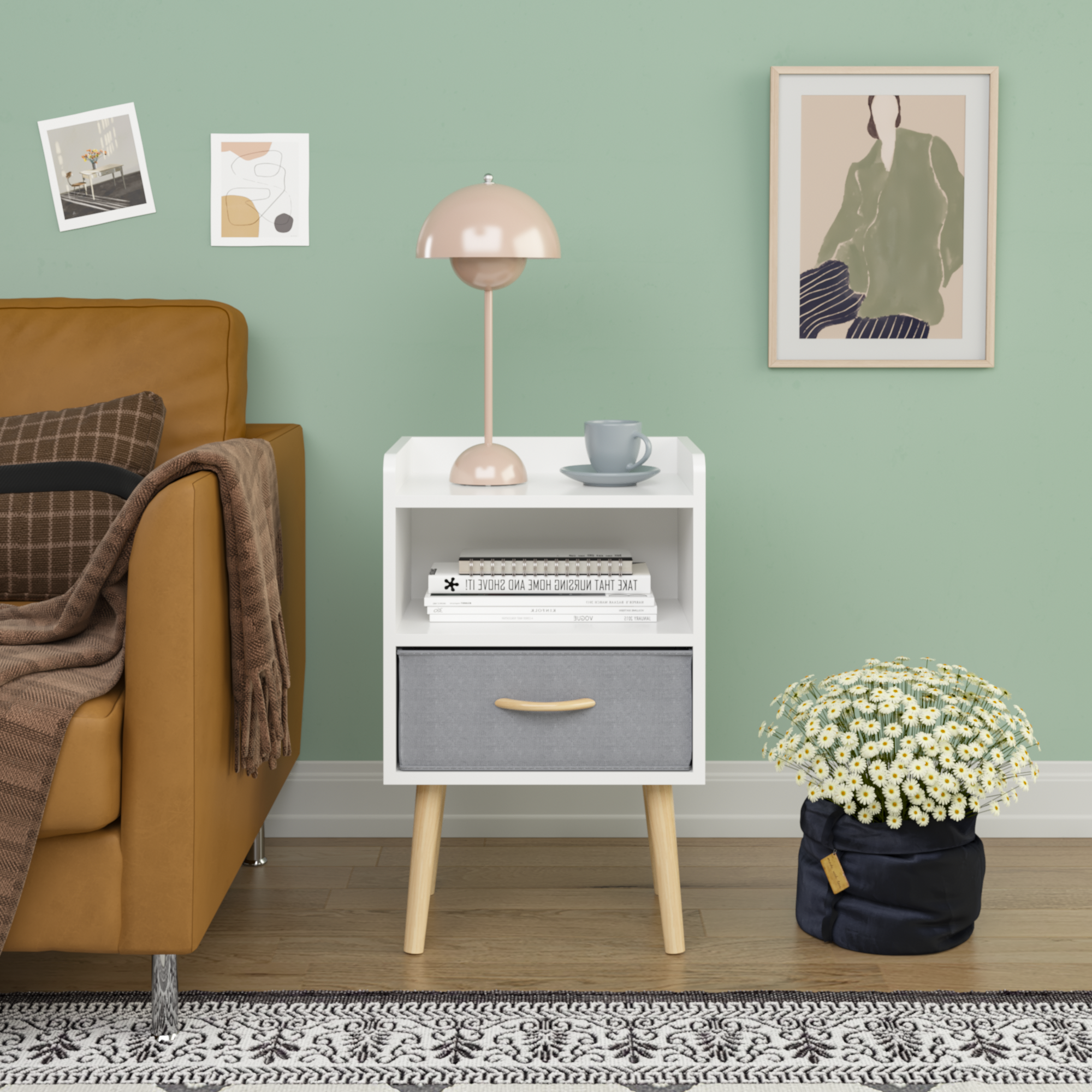 2PC Nightstand w/ Drawer, End Table Set - White-American Furniture Outlet