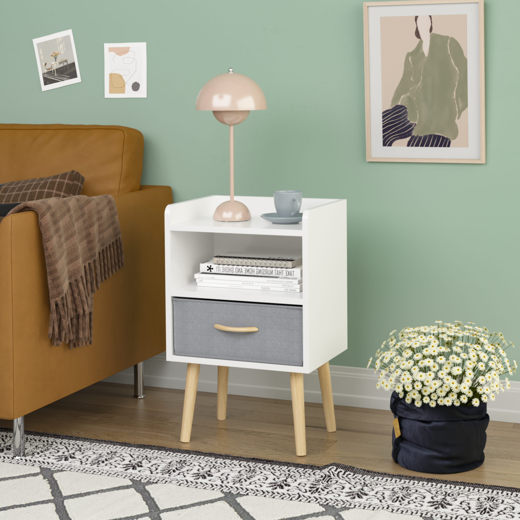 2PC Nightstand w/ Drawer, End Table Set - White-American Furniture Outlet