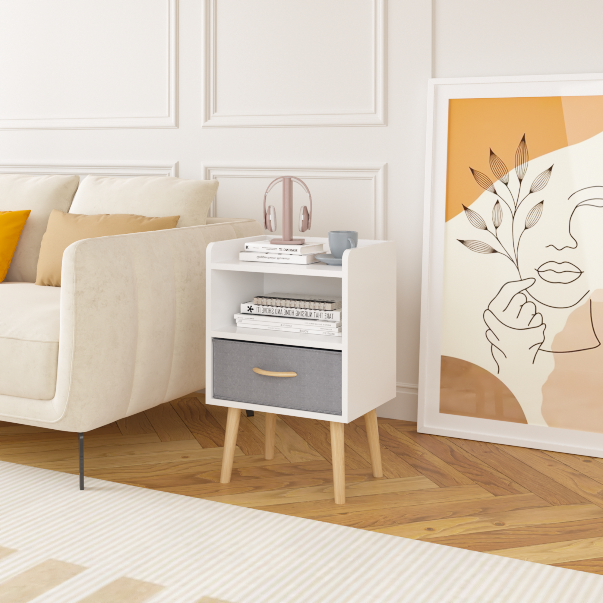 2PC Nightstand w/ Drawer, End Table Set - White-American Furniture Outlet