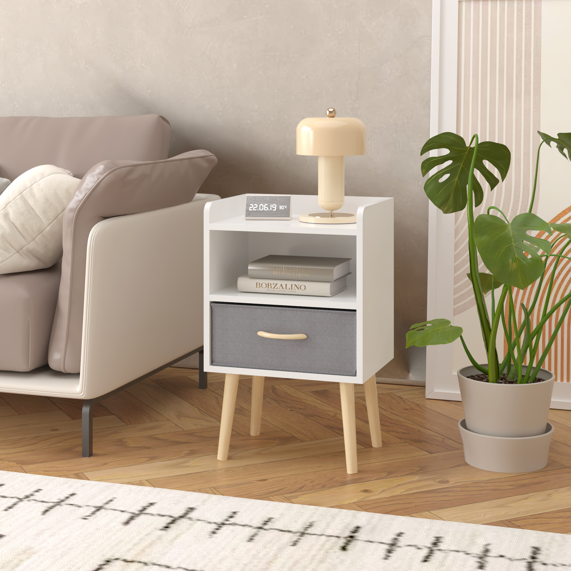 2PC Nightstand w/ Drawer, End Table Set - White-American Furniture Outlet