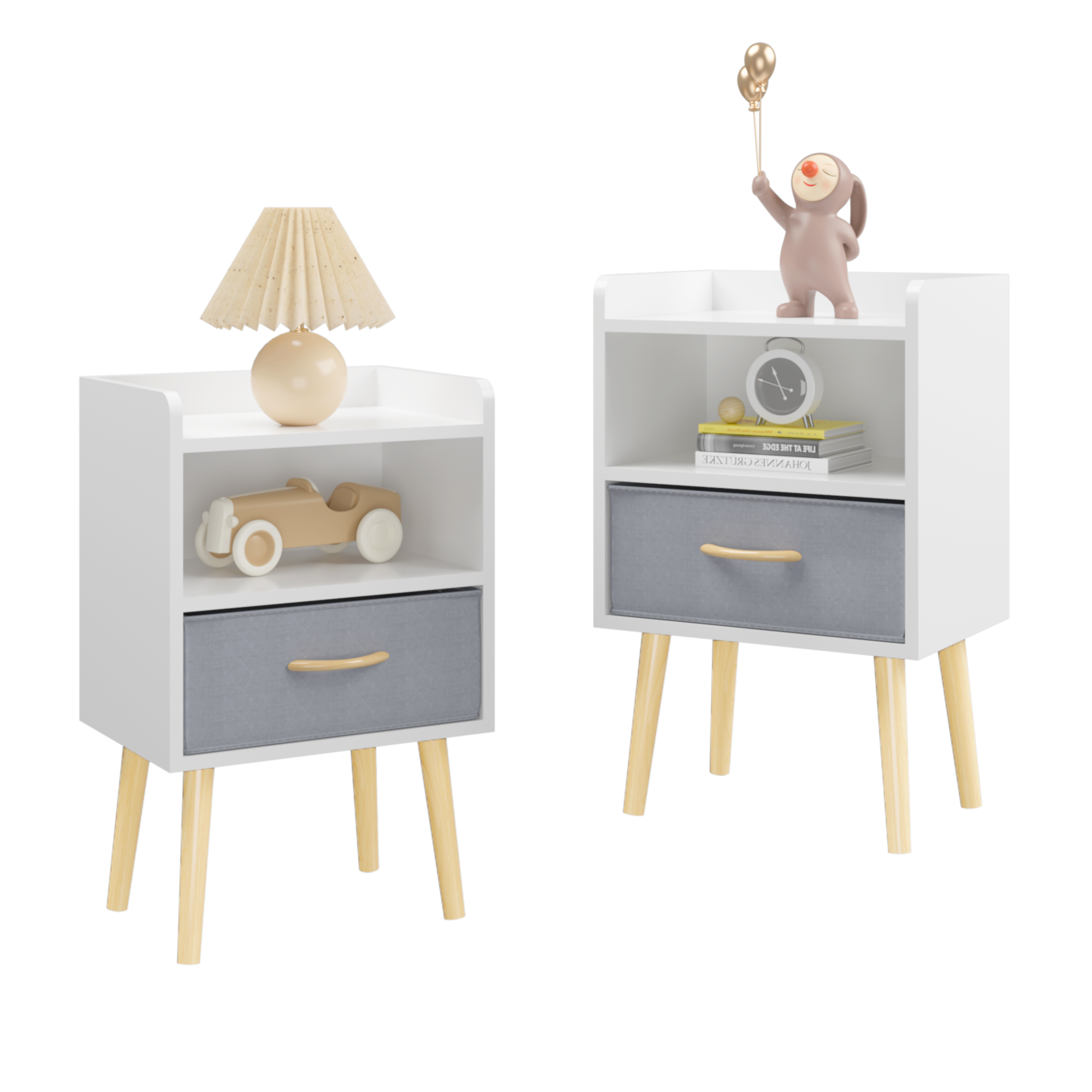 2PC Nightstand w/ Drawer, End Table Set - White-American Furniture Outlet