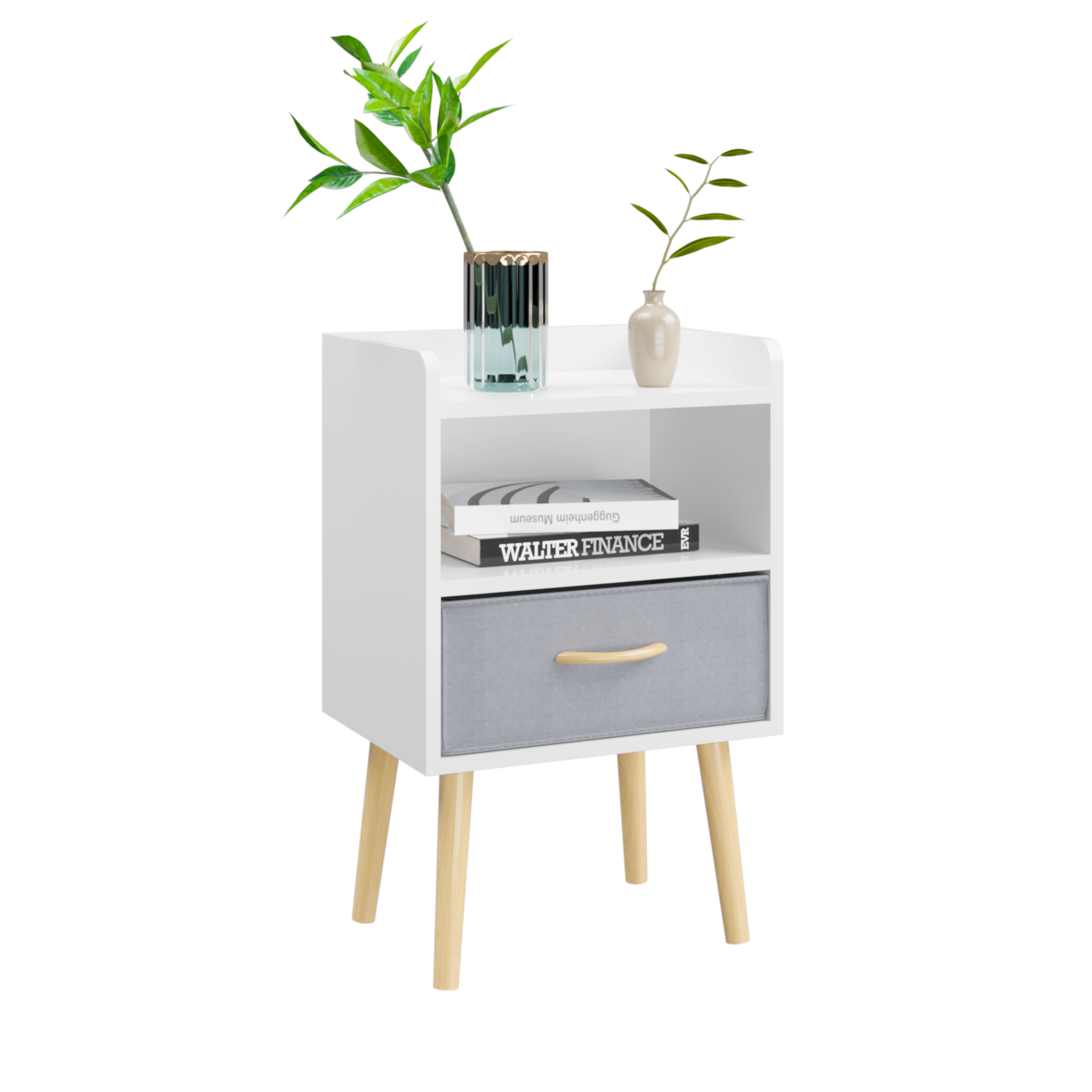 2PC Nightstand w/ Drawer, End Table Set - White-American Furniture Outlet