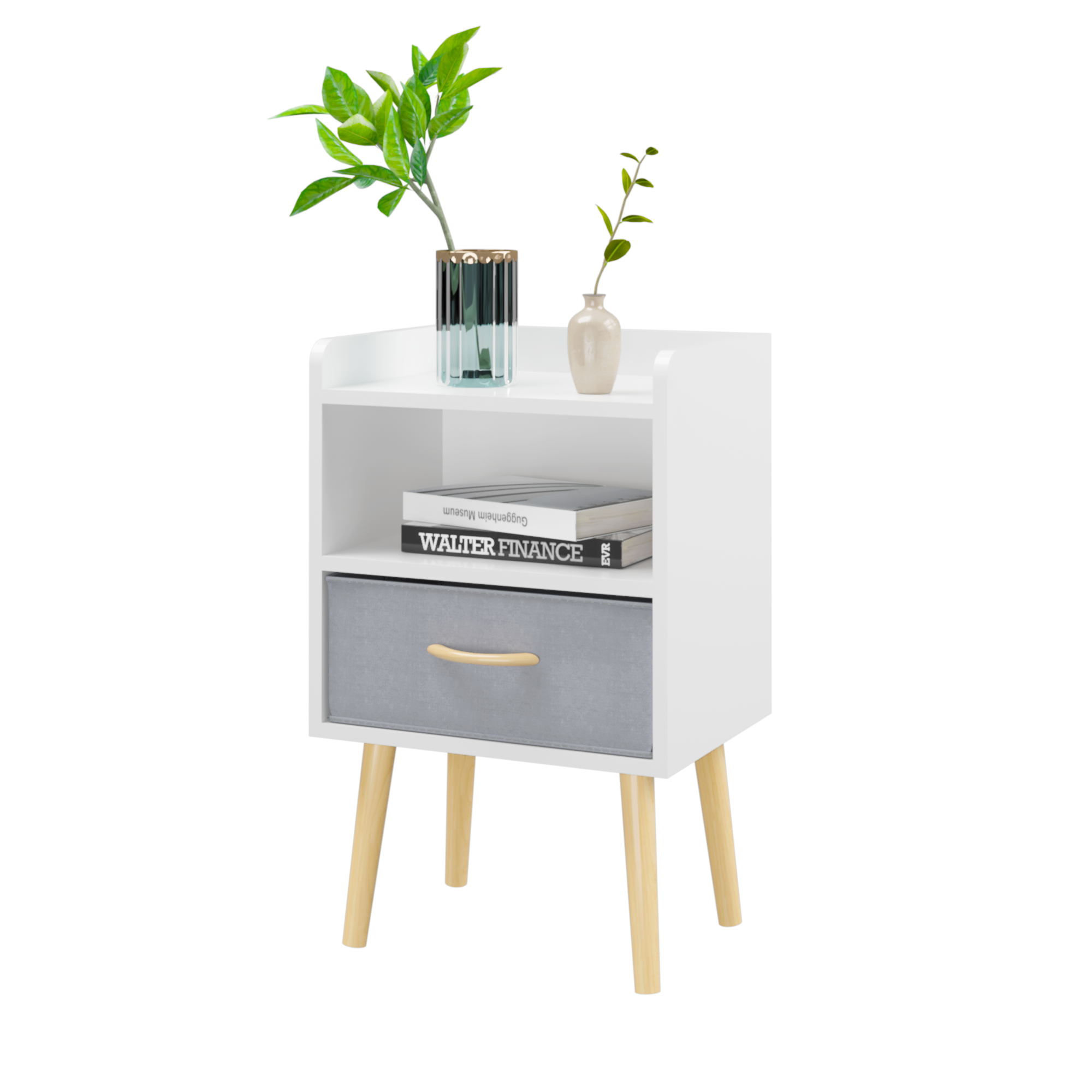 2PC Nightstand w/ Drawer, End Table Set - White-American Furniture Outlet