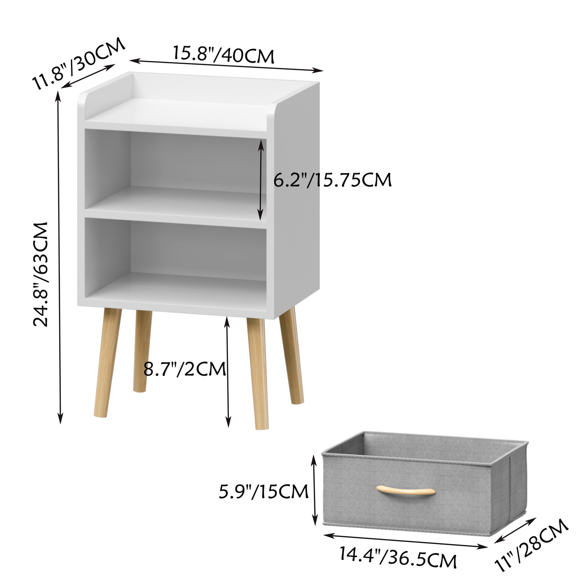 2PC Nightstand w/ Drawer, End Table Set - White-American Furniture Outlet