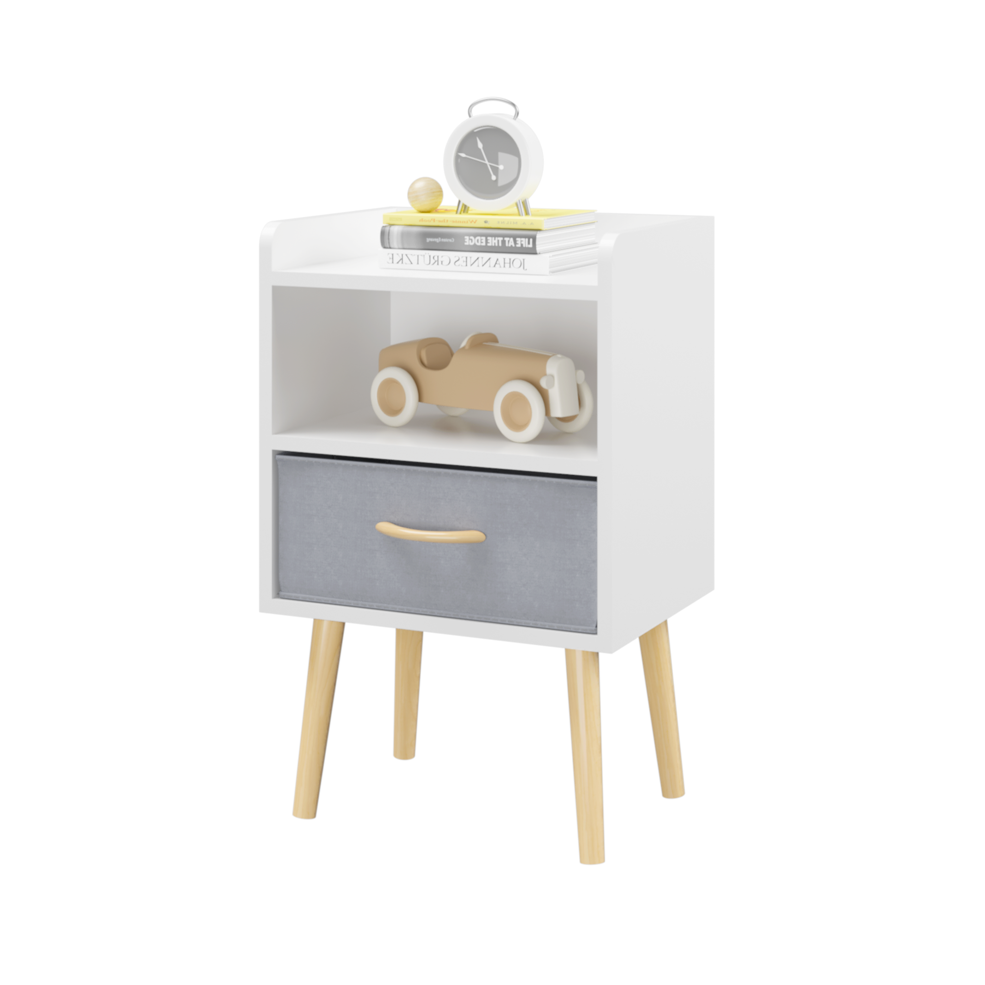 2PC Nightstand w/ Drawer, End Table Set - White-American Furniture Outlet