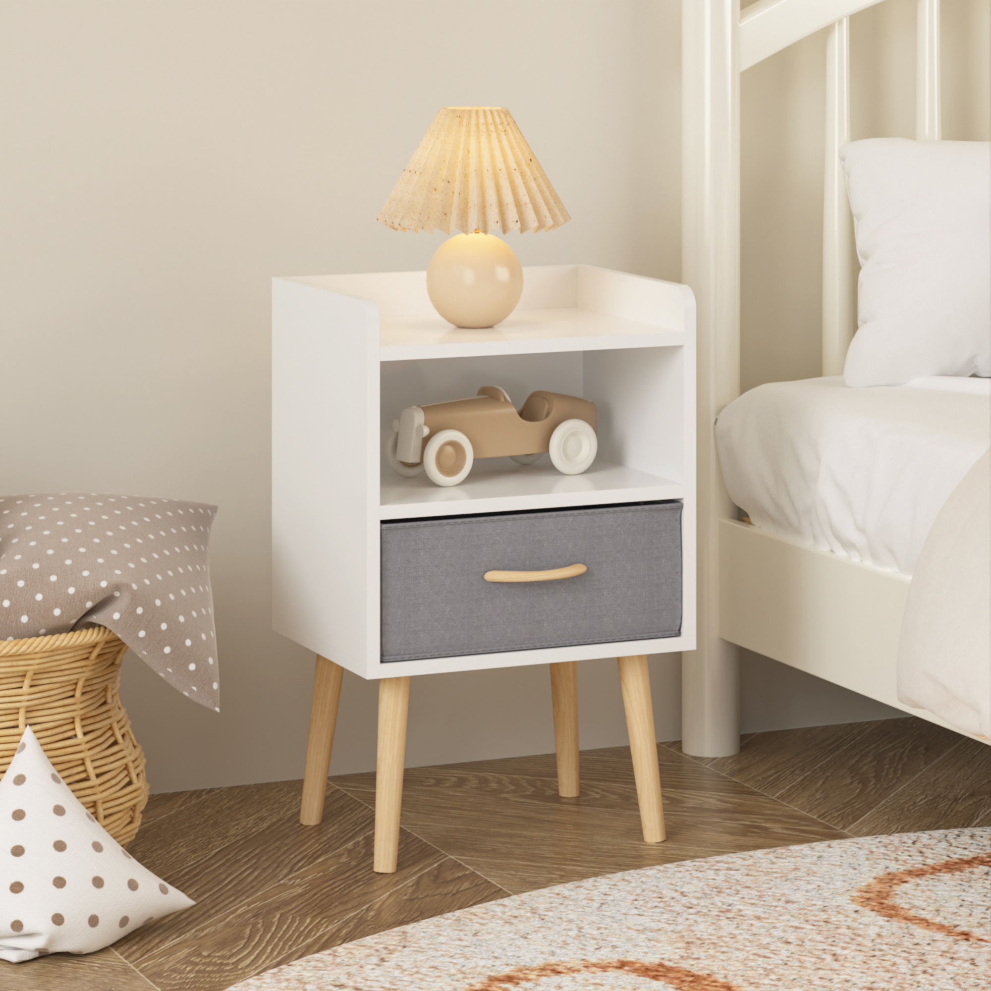2PC Nightstand w/ Drawer, End Table Set - White-American Furniture Outlet