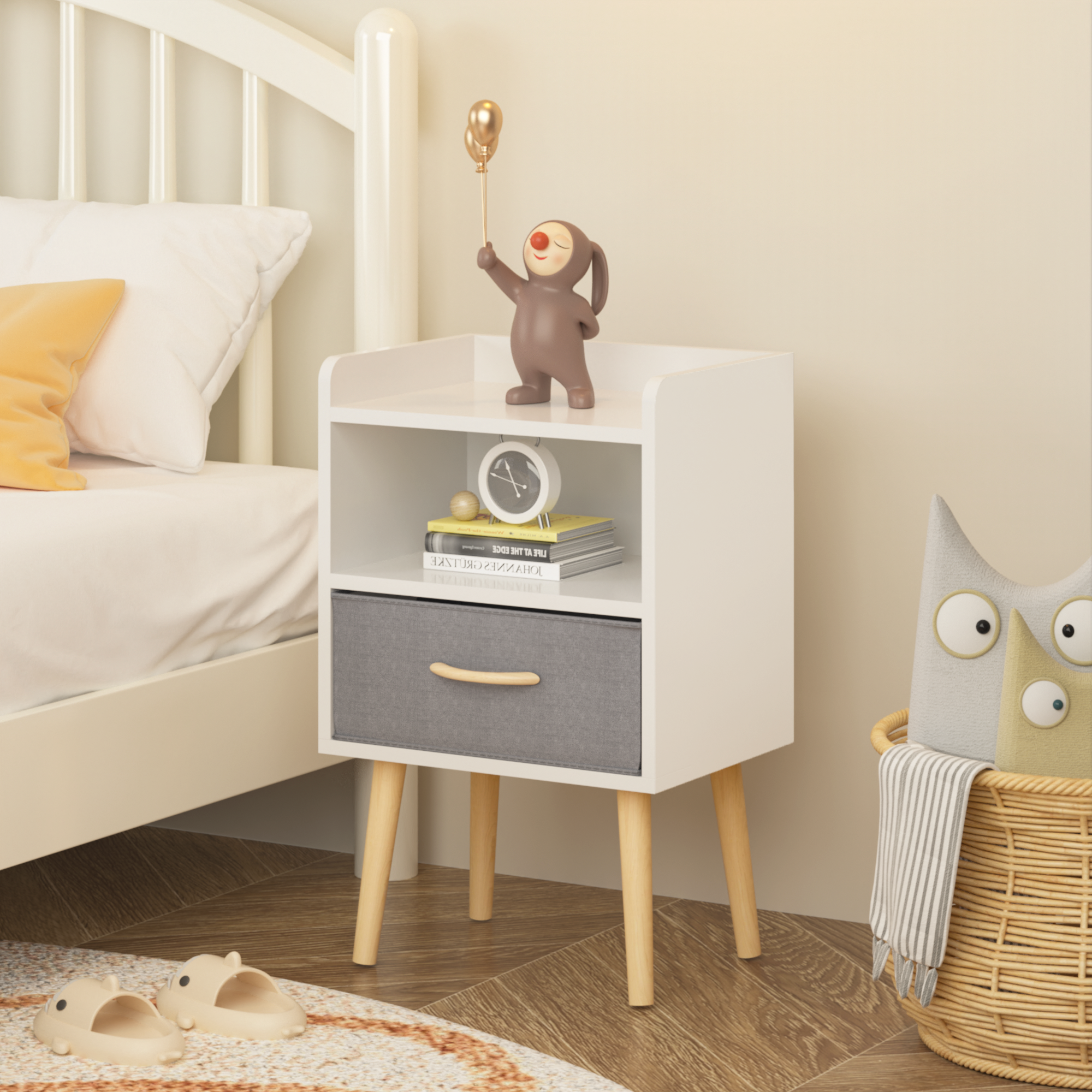 2PC Nightstand w/ Drawer, End Table Set - White-American Furniture Outlet