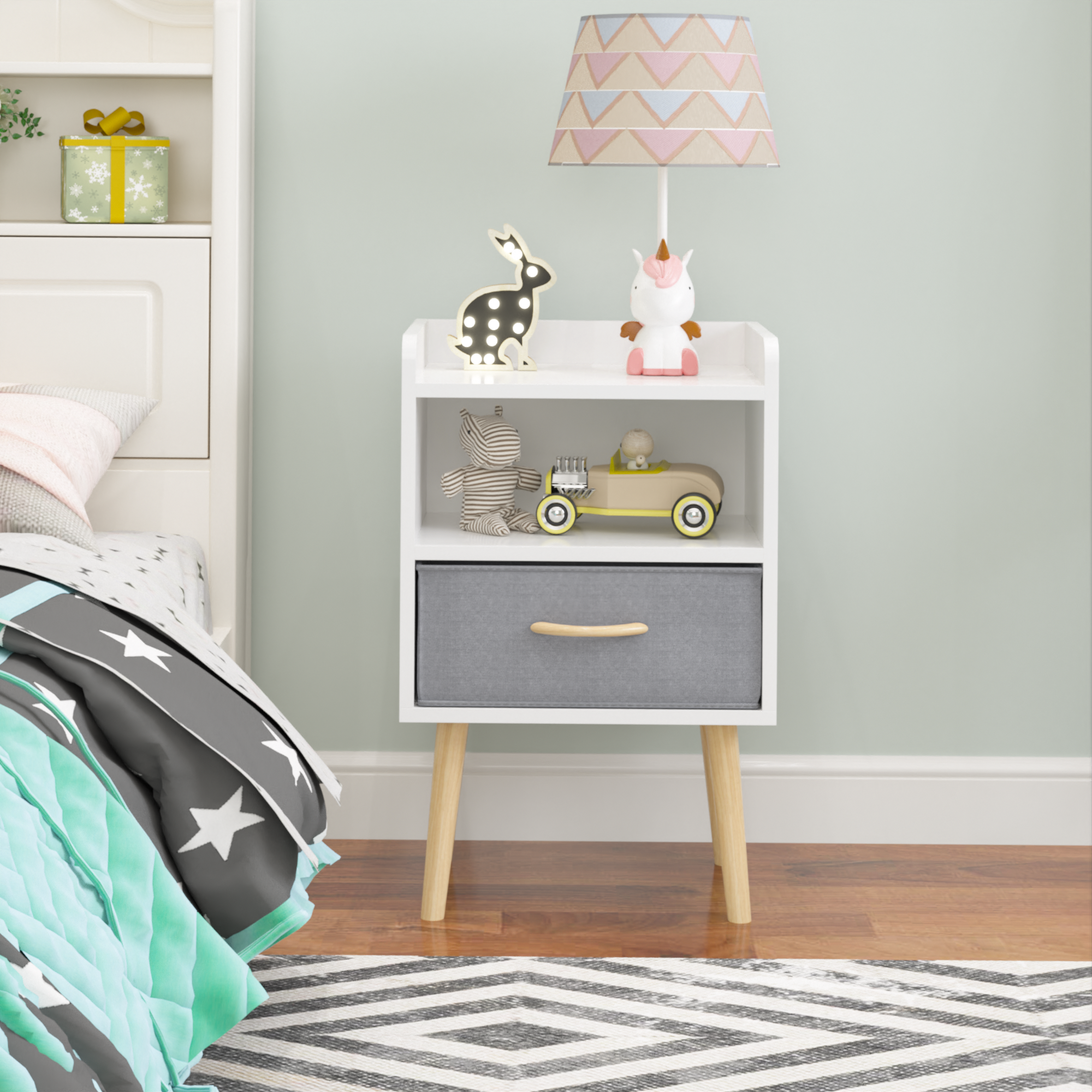 2PC Nightstand w/ Drawer, End Table Set - White-American Furniture Outlet