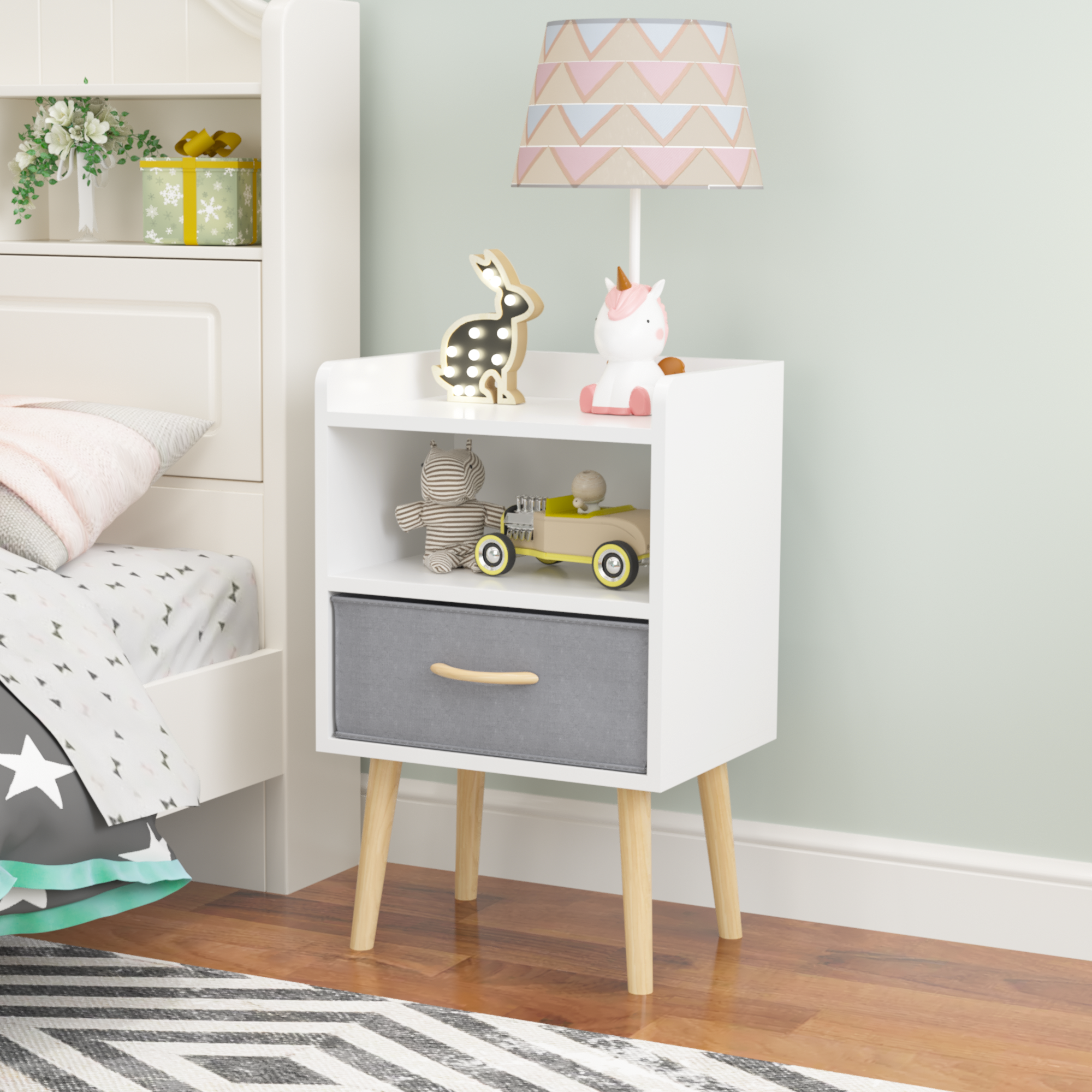 2PC Nightstand w/ Drawer, End Table Set - White-American Furniture Outlet