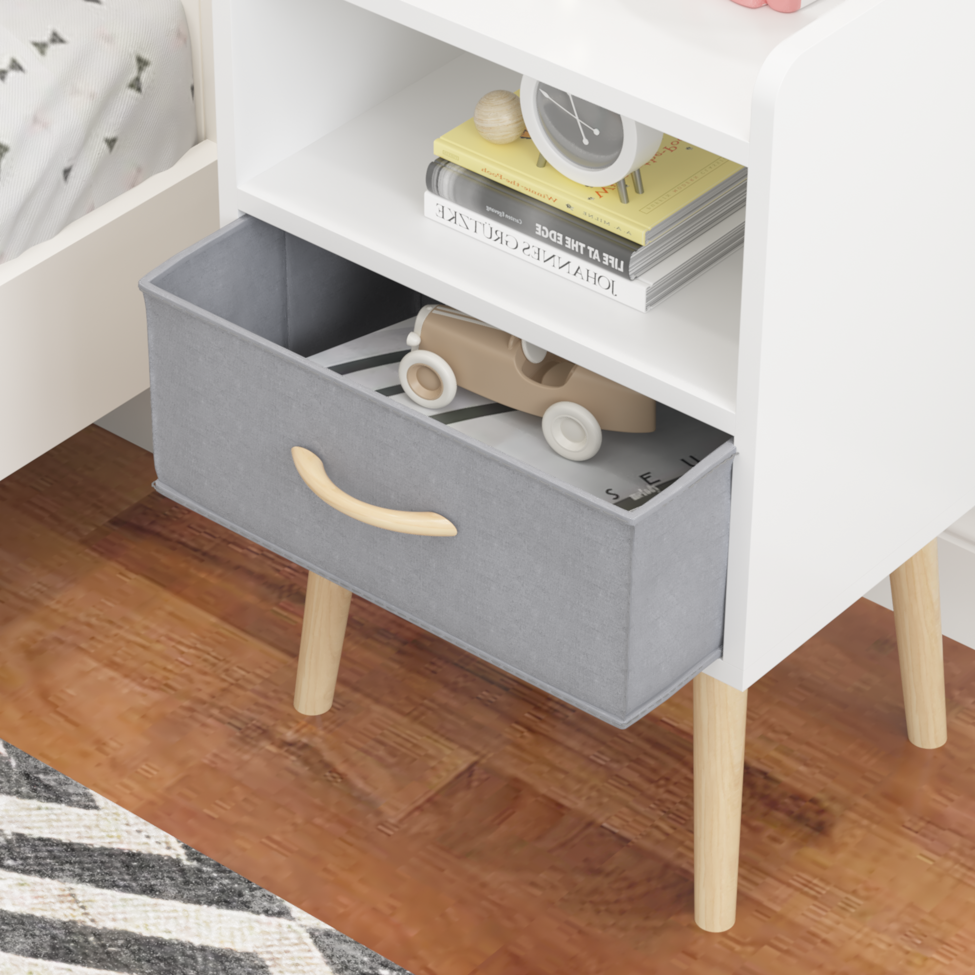 2PC Nightstand w/ Drawer, End Table Set - White-American Furniture Outlet