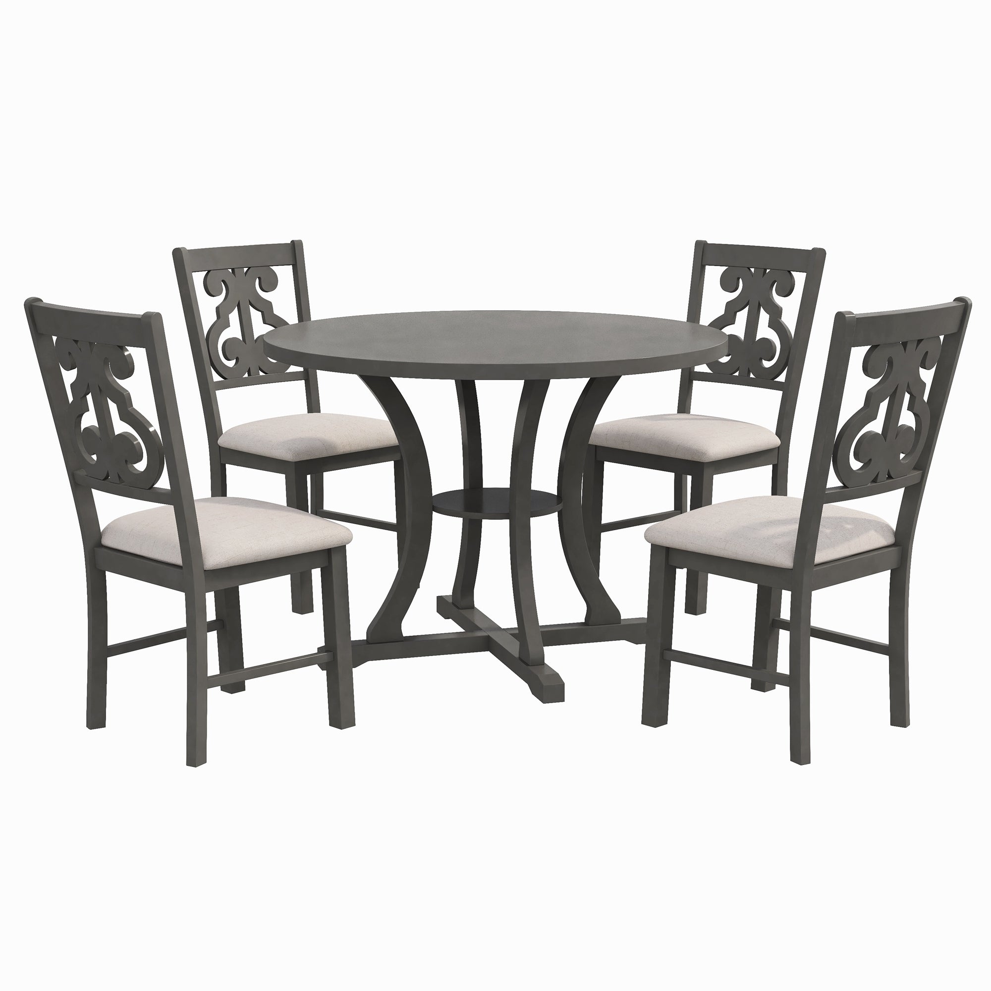 5-Pc Round Dining Set w/ Hollow Back Chairs (Gray)