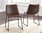 Brown upholstered side chair with dark metal frame