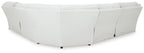 Light gray reclining sectional sofa with boxed arms and seat cushions