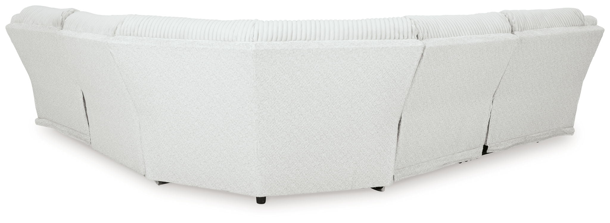 Light gray reclining sectional sofa with boxed arms and seat cushions
