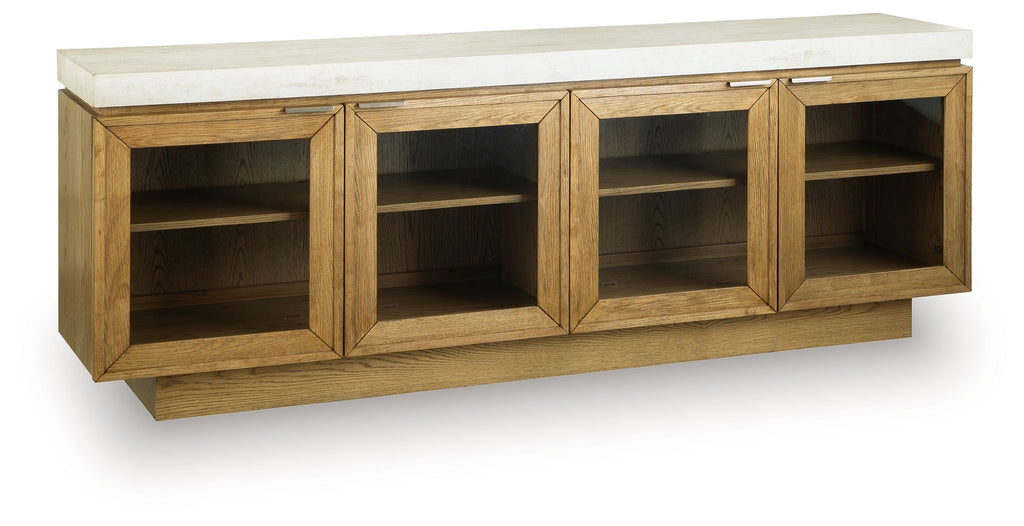 Light brown accent cabinet with four open cubby shelves