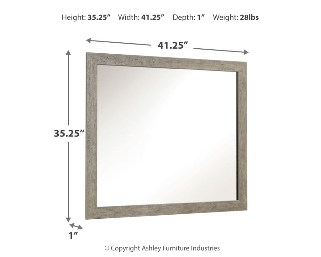 Gray bedroom mirror dimensions: 41.25 in wide, 35.25 in high