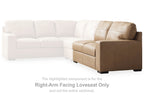 Right-arm facing toffee-brown leather loveseat with corner chaise and back pillows