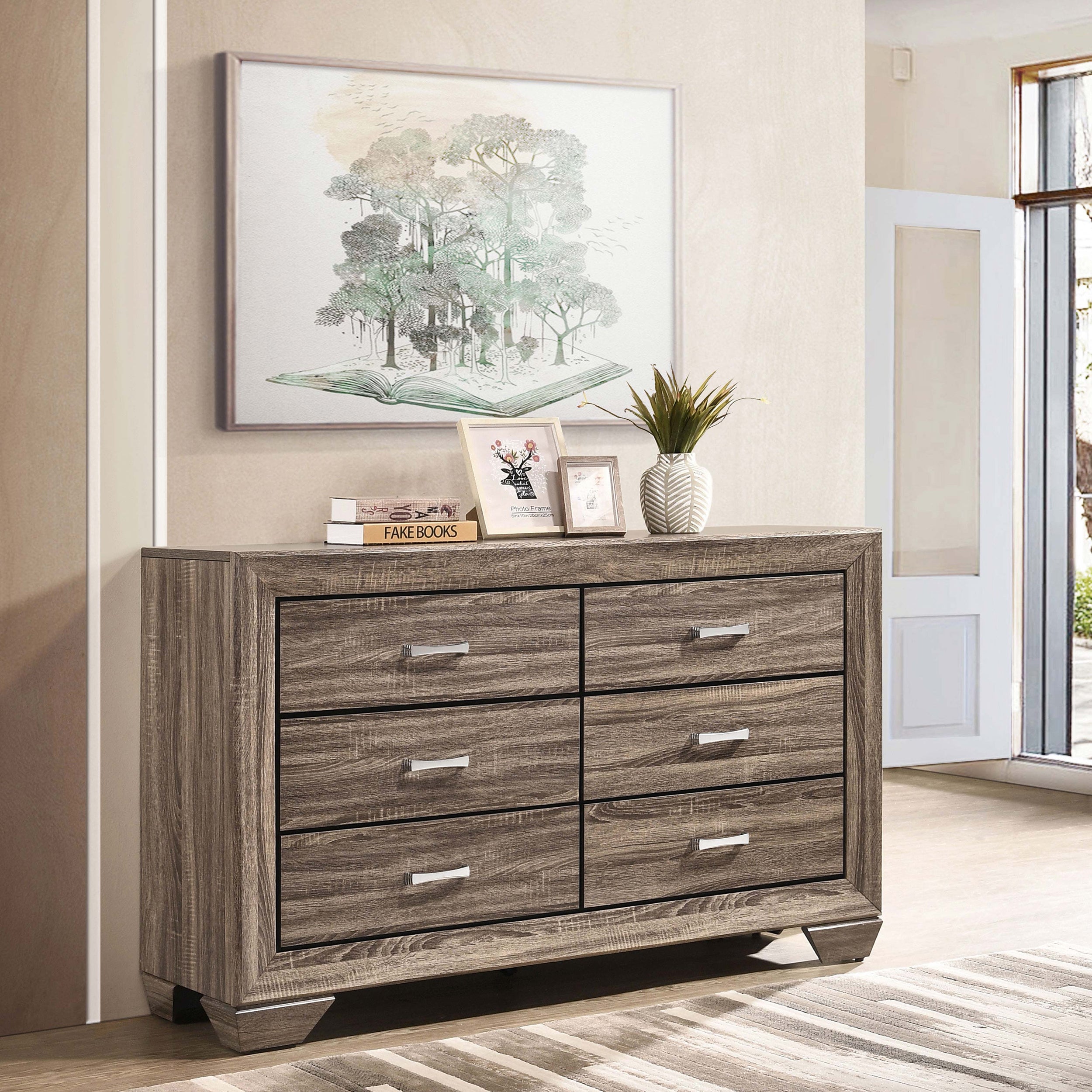 Harrison Washed Taupe 6-Drawer Dresser: Elegant Bedroom Storage