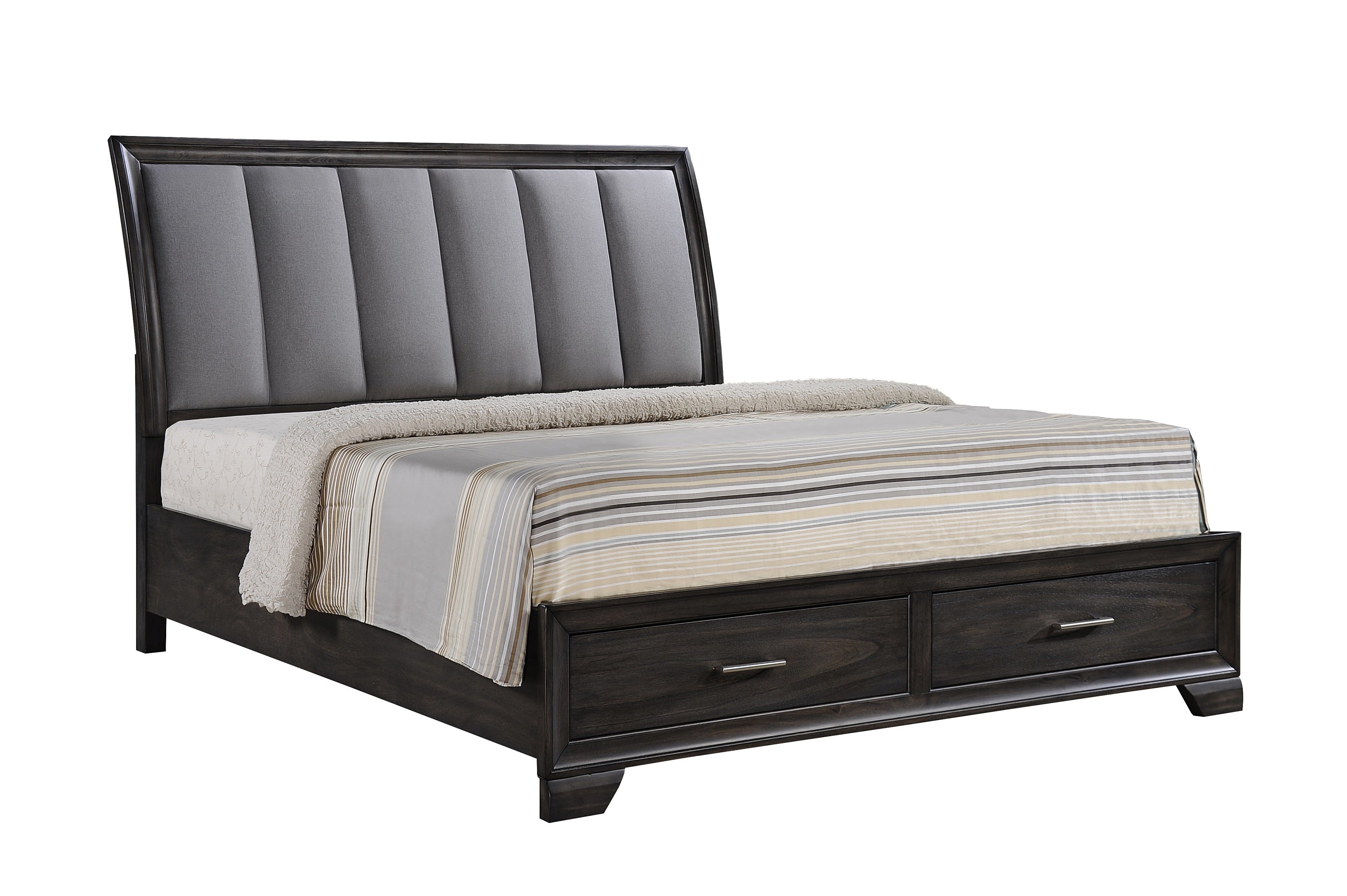 Queen Storage Platform Bed: Upholstered Headboard, Drawers, Solid Wood