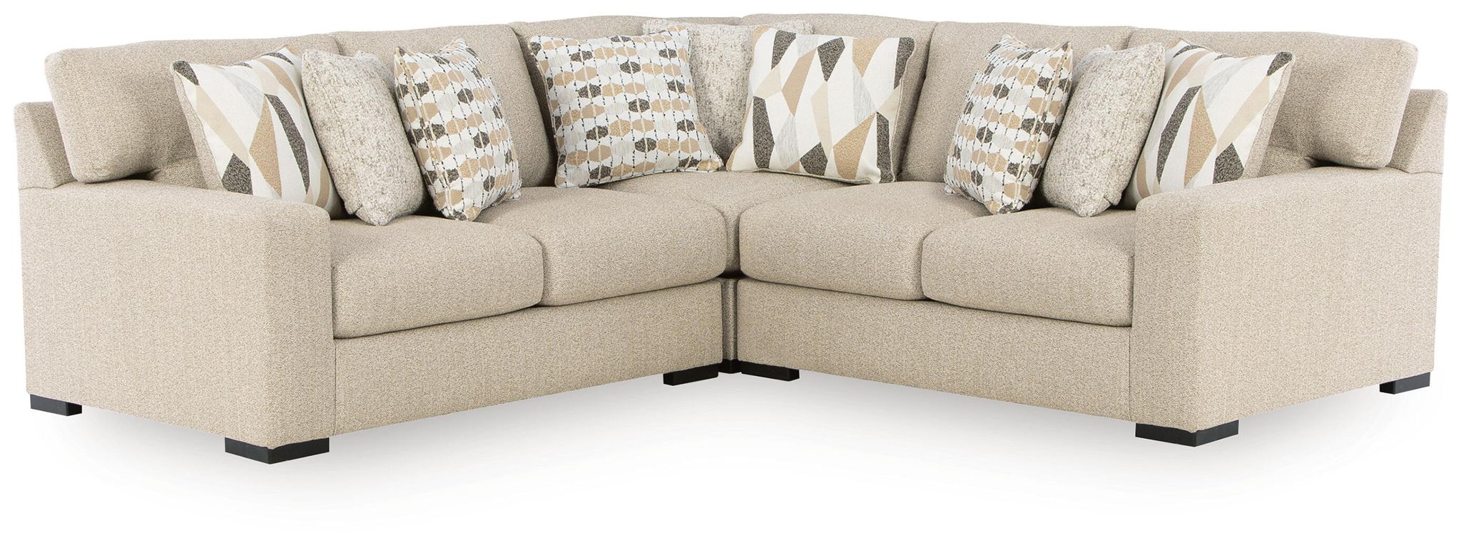 Laurelgrove sectional sofa in pebble fabric with chaise seating and patterned back pillow mix