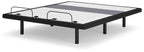 Adjustable bed base with lumbar support and audio, dark frame, top view with cable and controls