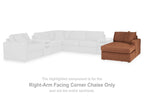 Rust-brown right-arm facing corner chaise with cushioned seat and back pillows