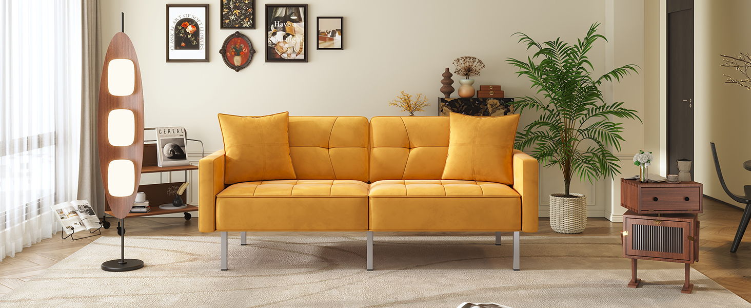 Orisfur. Linen Upholstered Modern Convertible Folding Futon Sofa Bed For Compact Living Space, Apartment, Dorm, Yellow