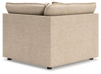 Beige fabric wedge chair with rolled arm and tapered legs