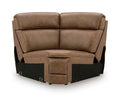 Brown upholstered corner wedge seat with padded arms and backrest