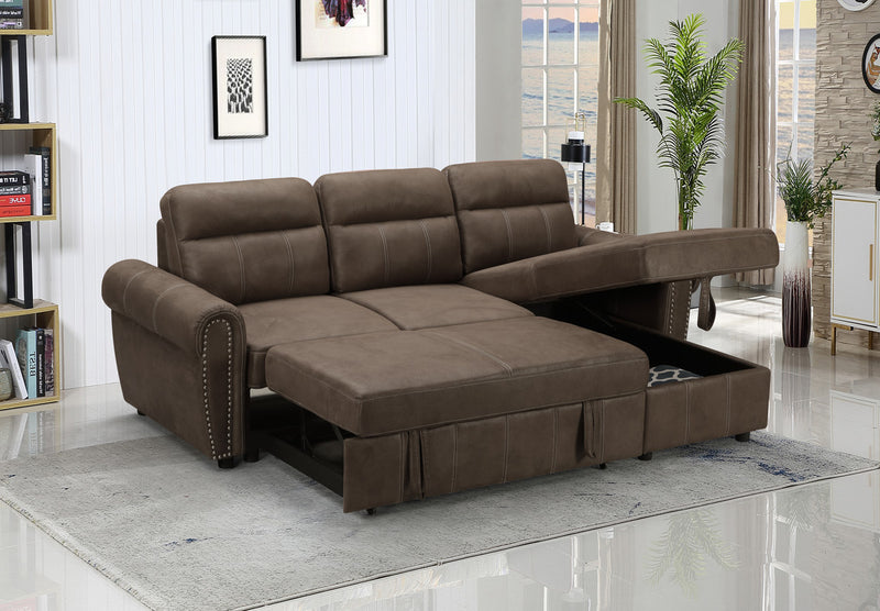 Reversible Sleeper Sectional Sofa w/ Chaise Saddle Brown Microfiber