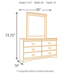 Black dresser mirror with 73.75"h, 60"w, 16"d diagram.