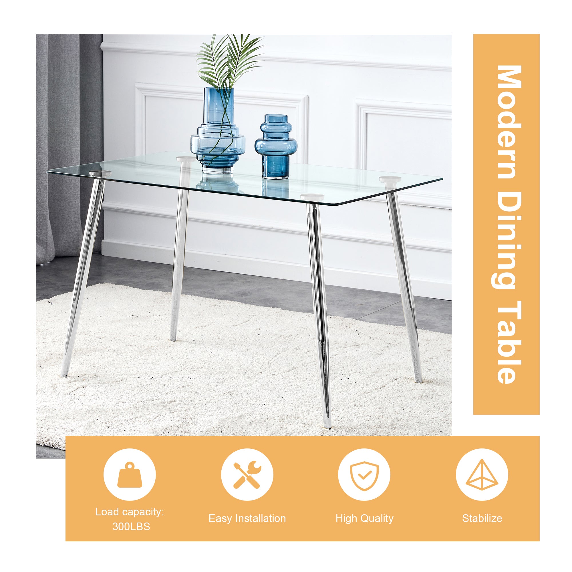 Glass Dining Table & 4 Black Chairs Set
