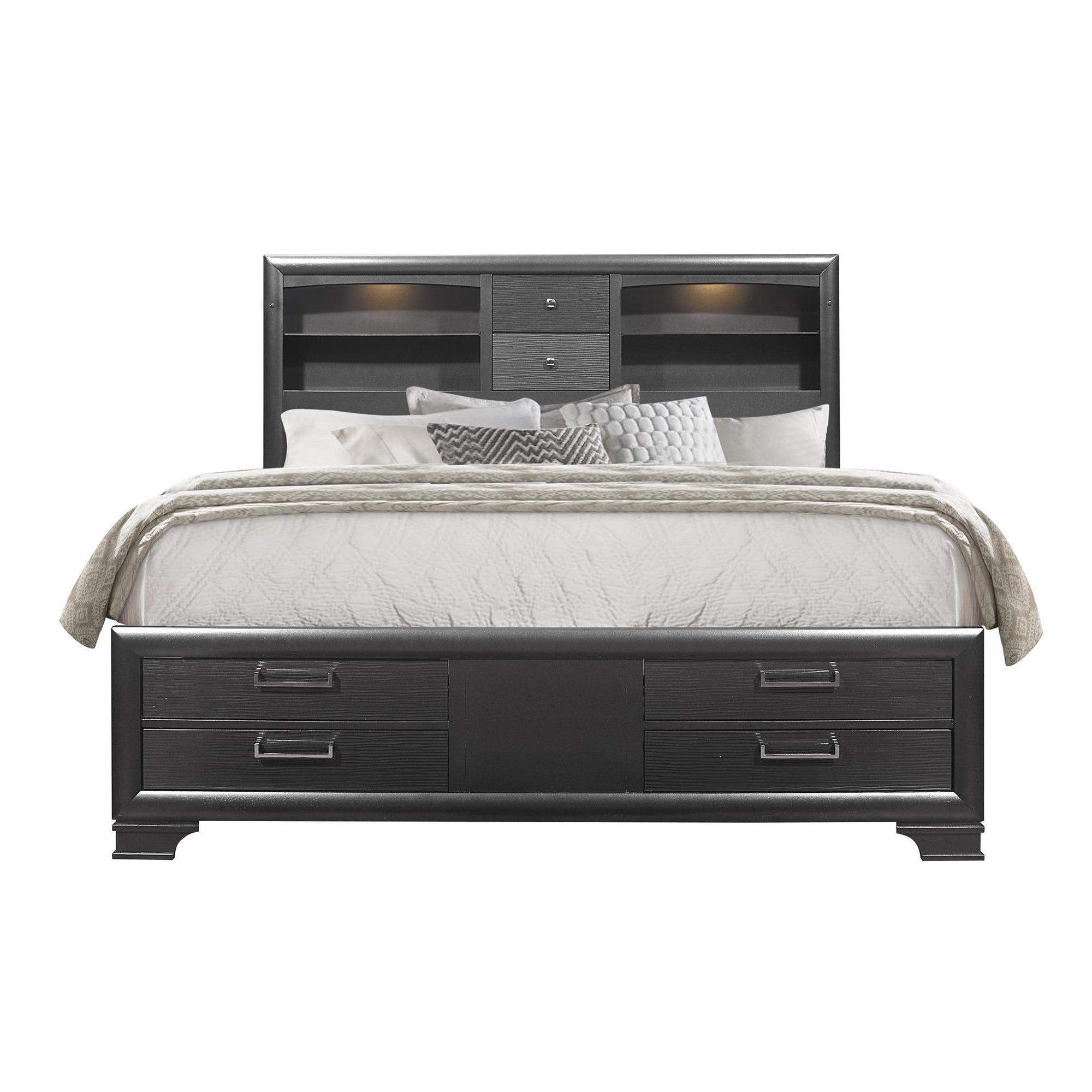 CIVIC Grey King Bed with Storage Drawers - Solid Wood
