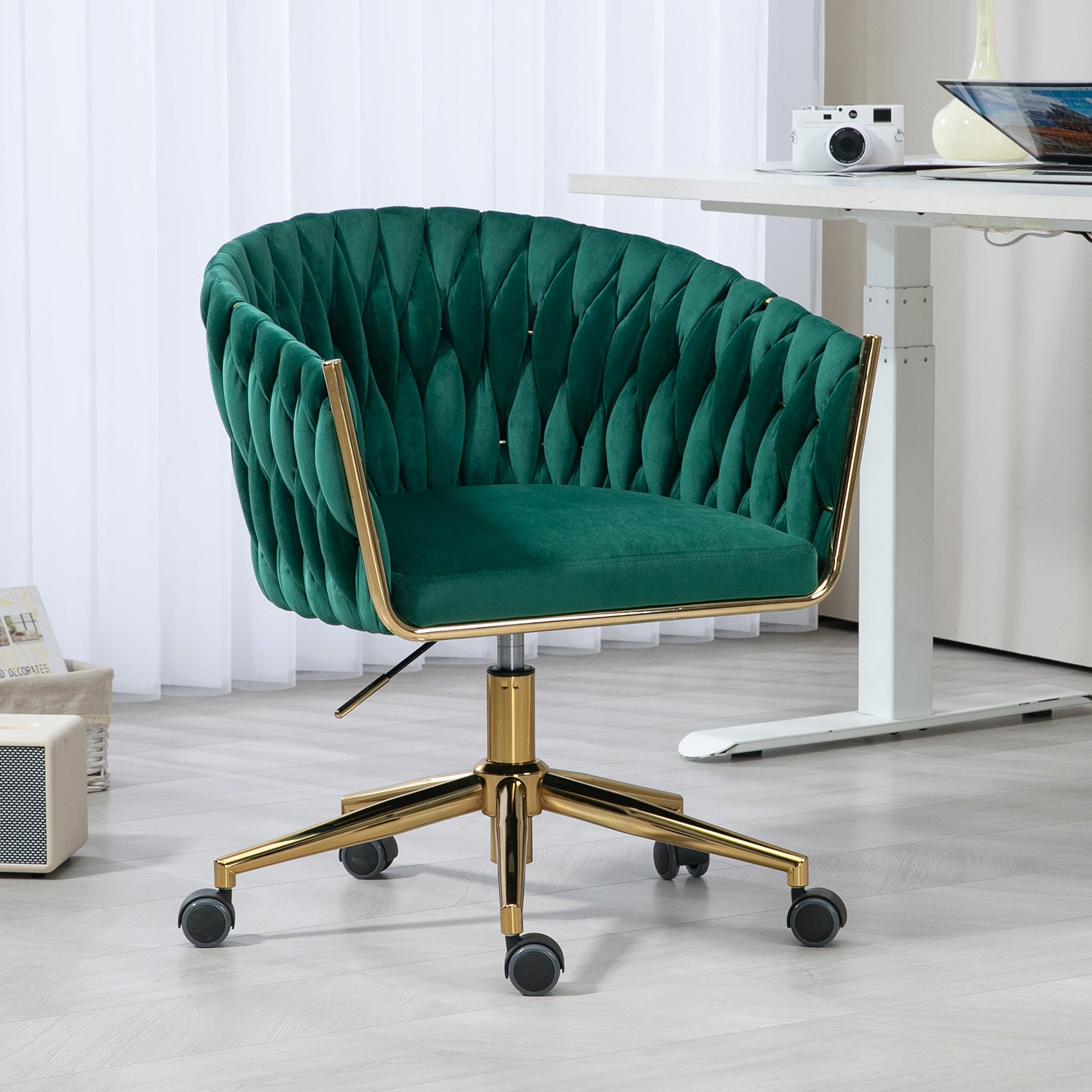 Modern Handwoven Office Chair w/ Wheels, Green