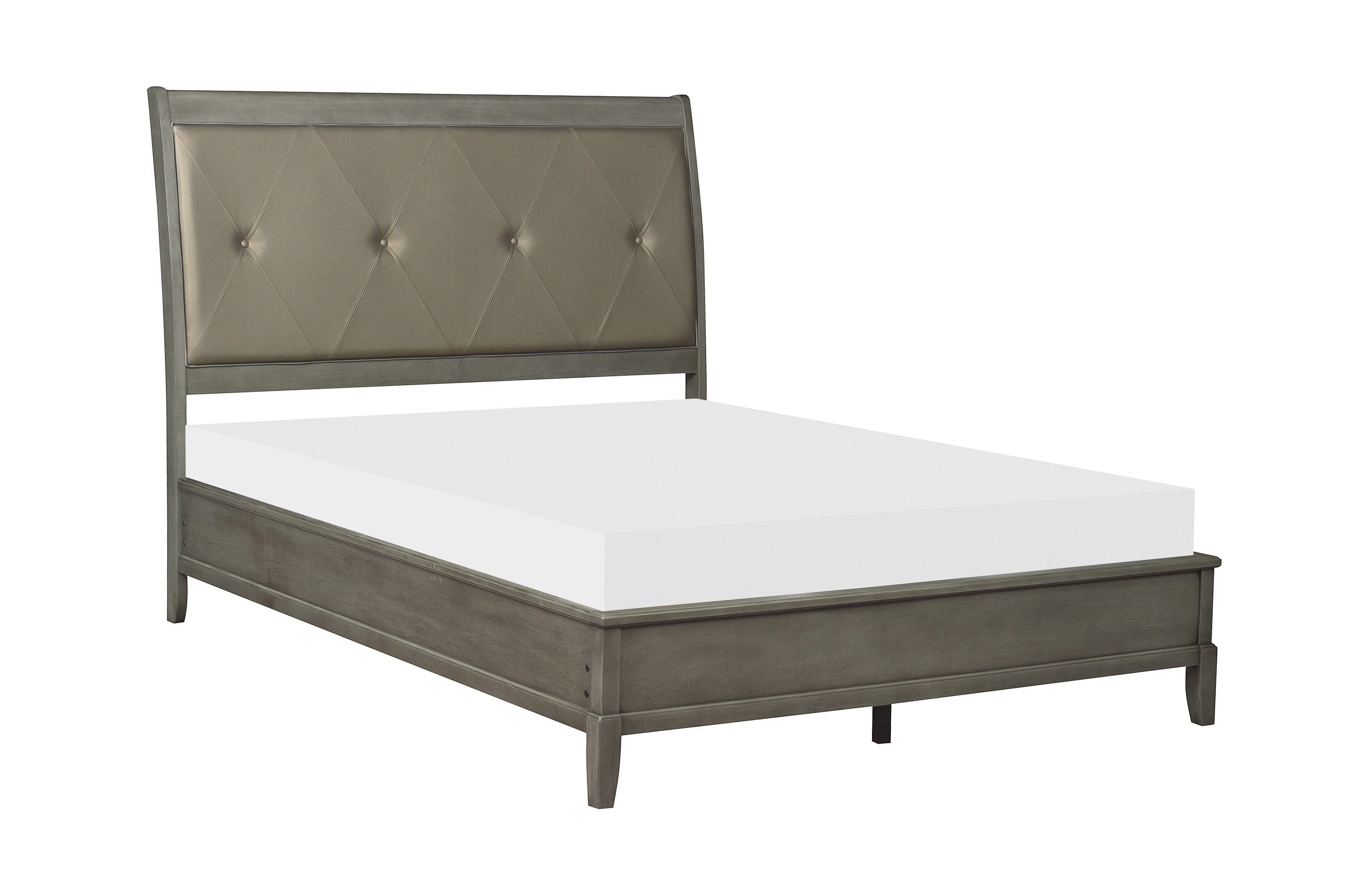 Full Size Gray Upholstered Headboard Button-Tufted Transitional Bed