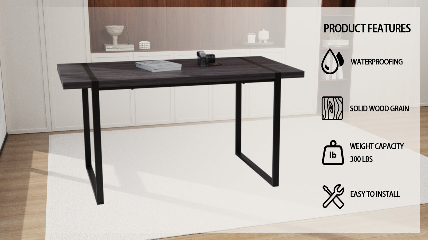 59" Black Dining Table Set - 4 Suede Chairs & Metal Base