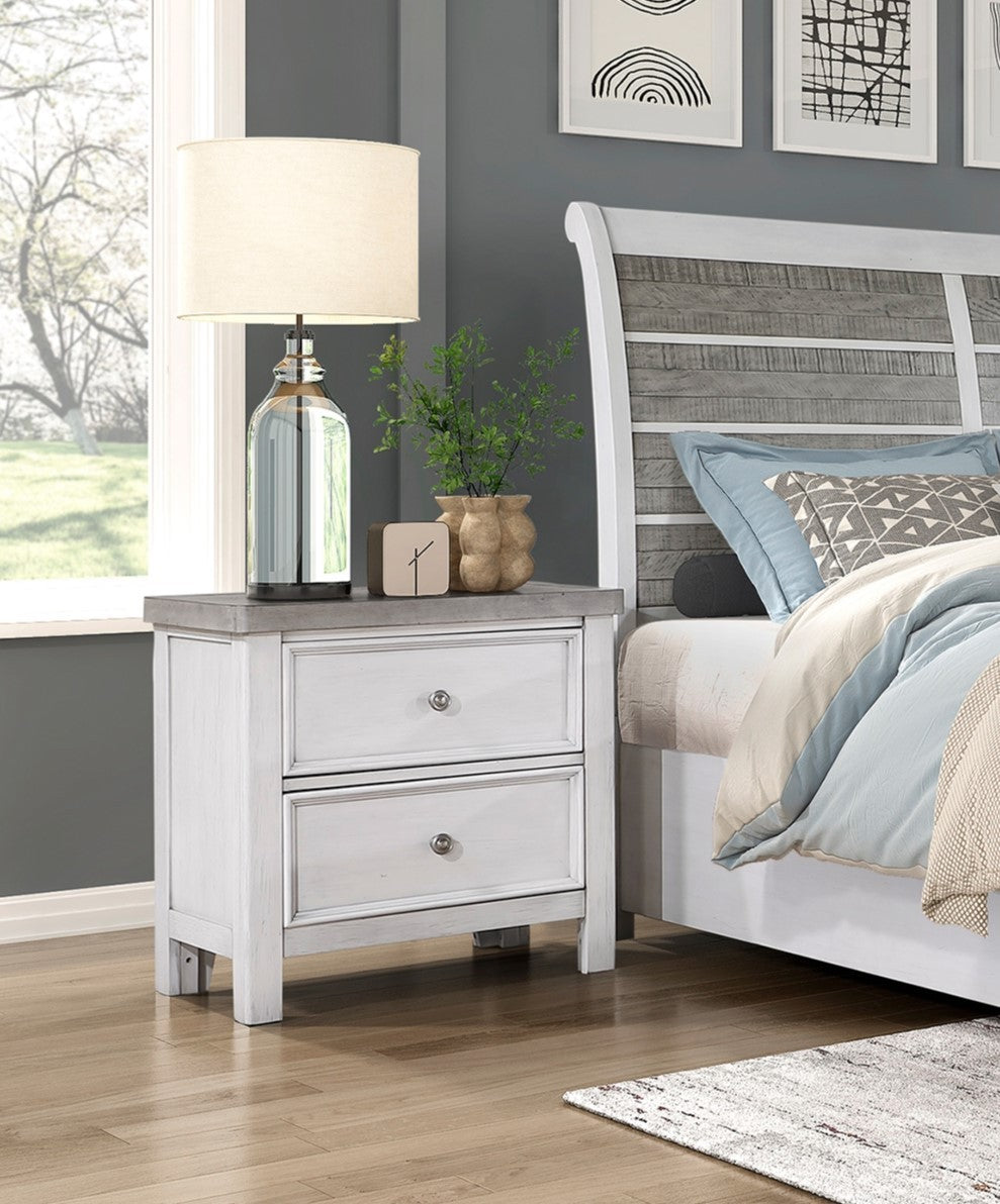 White & Gray 2-Drawer Classic Bedroom Nightstand