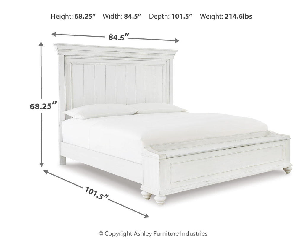 Kanwyn panel bed in white, tall paneled headboard with arched upholstered backrest