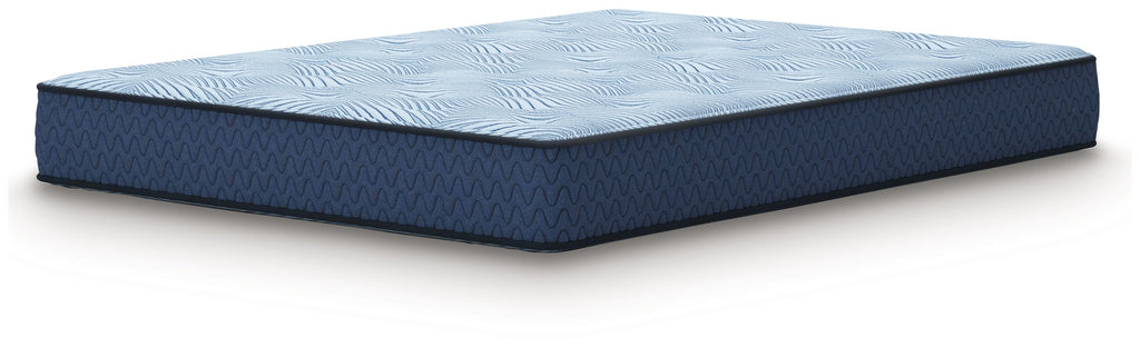 Blue hybrid mattress with quilted top and dark blue base