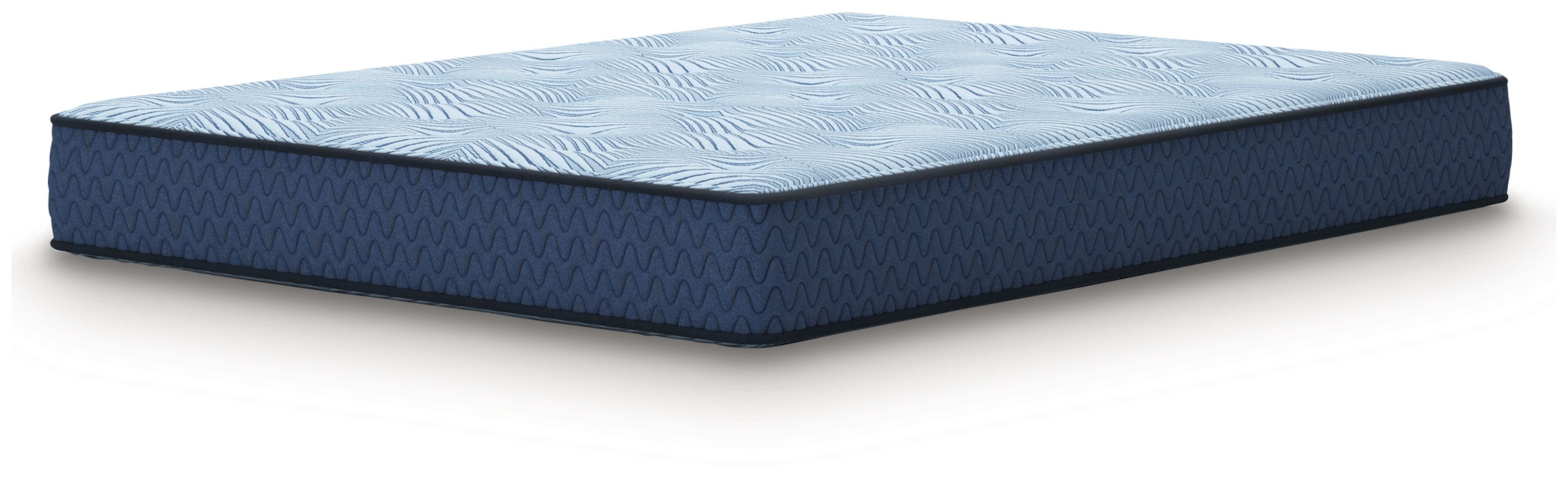 Blue hybrid mattress with quilted top and dark blue base