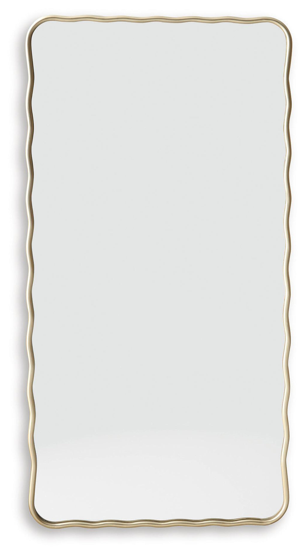 Gold wavy-edged accent mirror with rounded corners, rectangular frame