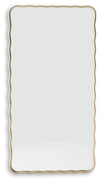 Gold wavy-edged accent mirror with rounded corners, rectangular frame