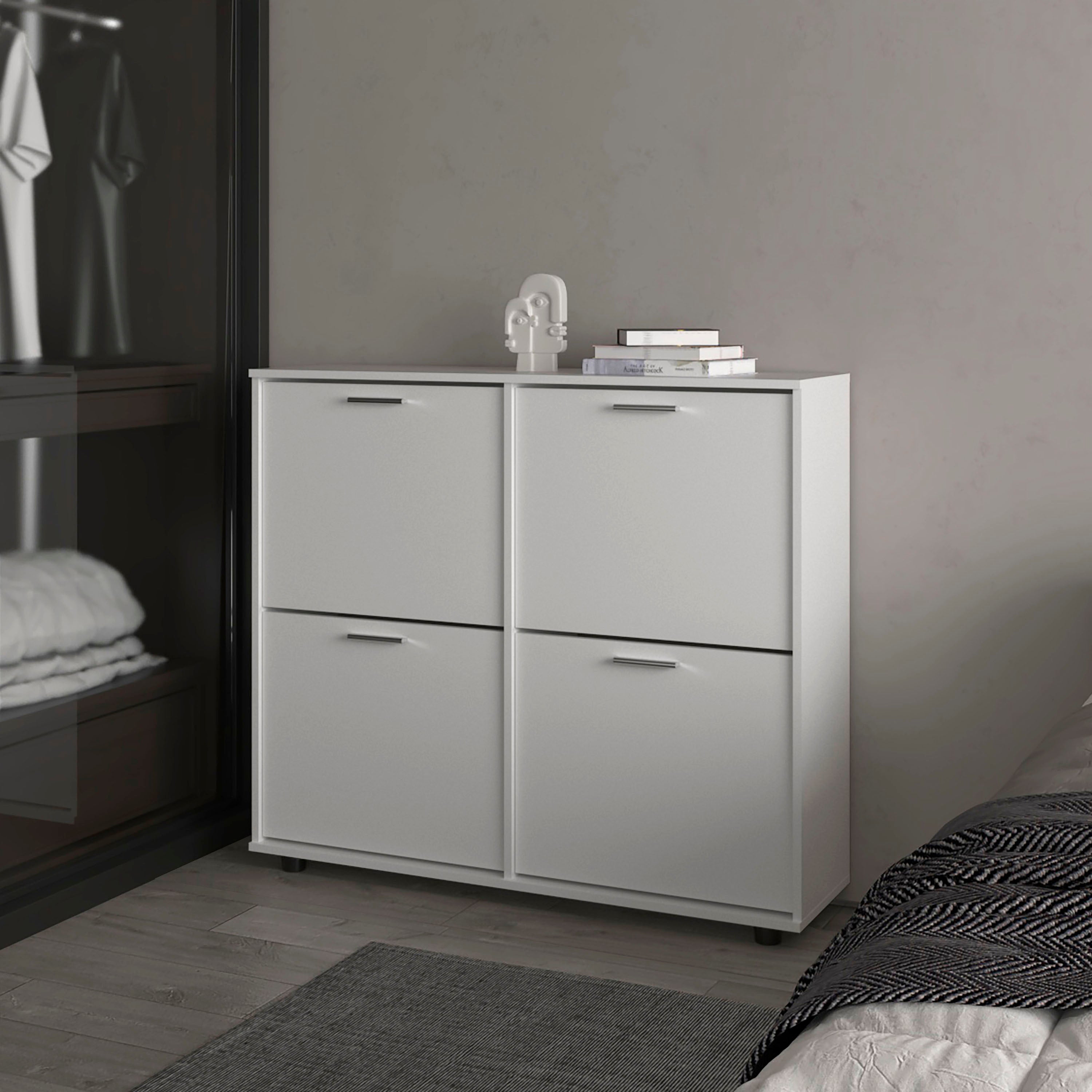 White Modern Tilt-Out Shoe Storage Cabinet