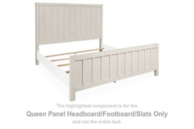 Queen panel headboard and footboard with slats, antique white wood bed frame