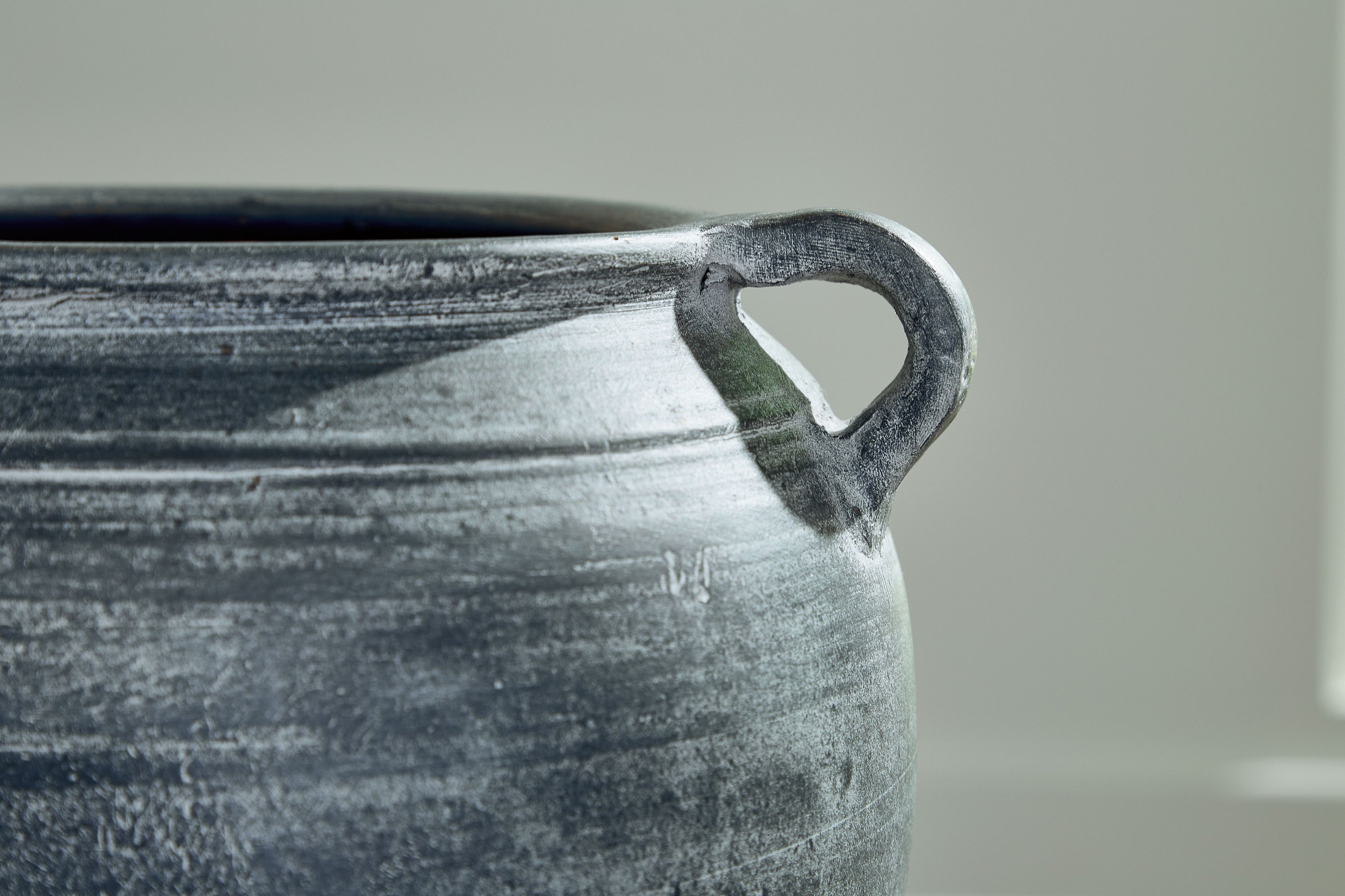 Meadie 9-inch vase, dark blue ceramic handle close-up with textured glaze