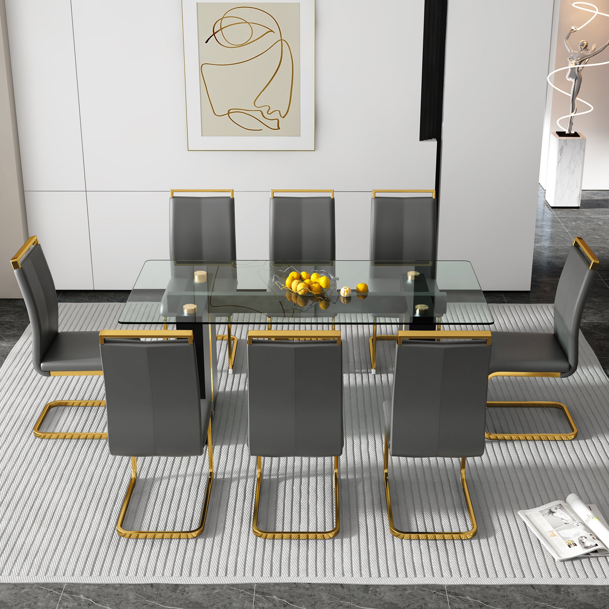 Modern Glass Dining Table Set for 6-8 People