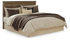 Dark brown upholstered panel headboard with straight top edge, for a bed frame.