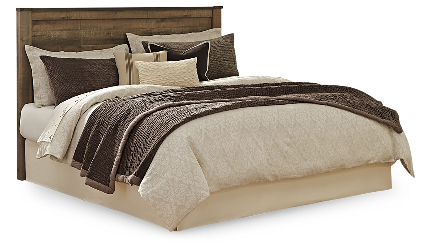 Dark brown upholstered panel headboard with straight top edge, for a bed frame.